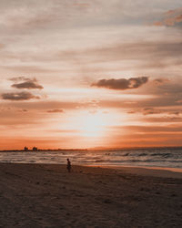 Scenic view of beach against sky during sunset