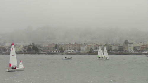 Nautical vessel in water against sky