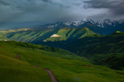 Thunderstorm and rain in the green mountains of the caucasus