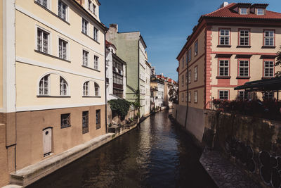 Canal amidst buildings in city against sky