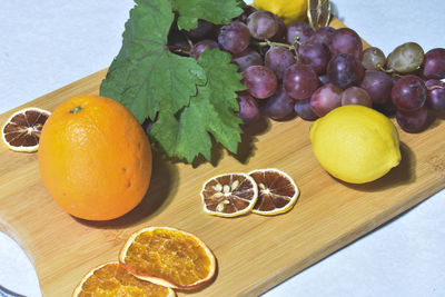 High angle view of fruits on table