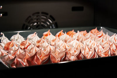 Process of baking meringue in oven, cooking sweet dessert