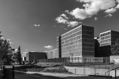 Low angle view of modern buildings against sky