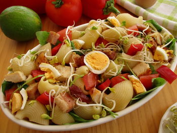 High angle view of meal served in bowl