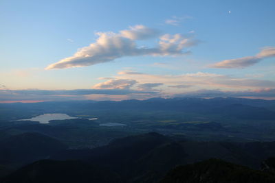Scenic view of mountains against sky during sunset