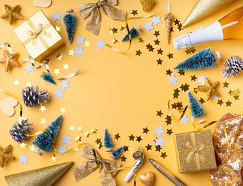 High angle view of christmas decoration on table