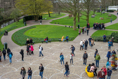 High angle view of people playing in park