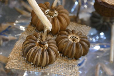 High angle view of pumpkins