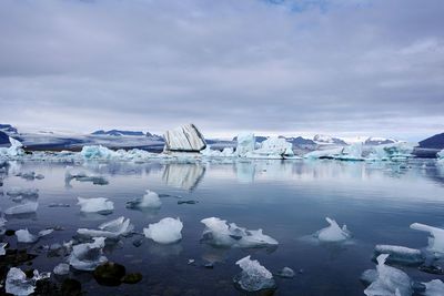 Scenic view of frozen lake against sky