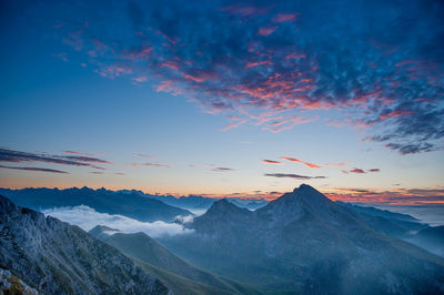 Dawn in the mountains with fog