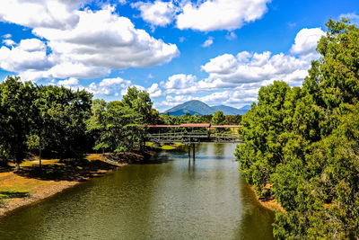 Bridge over river against sky