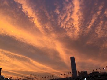 Low angle view of cloudy sky at sunset