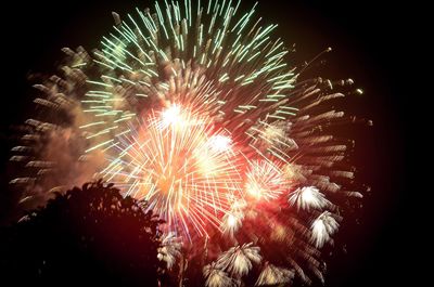 Low angle view of firework display at night