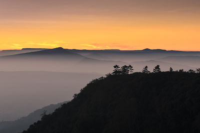 Scenic view of mountain against sky during sunset