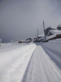 Snow covered field against sky