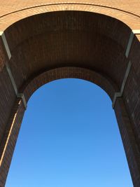 Low angle view of built structure against clear blue sky