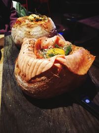 Close-up of burger on table