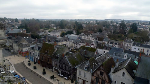 High angle view of townscape against sky