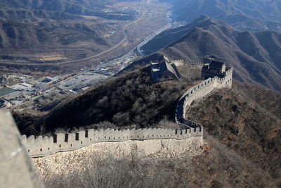 High angle view of dam on mountain