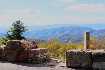 Stone wall with mountain range in background