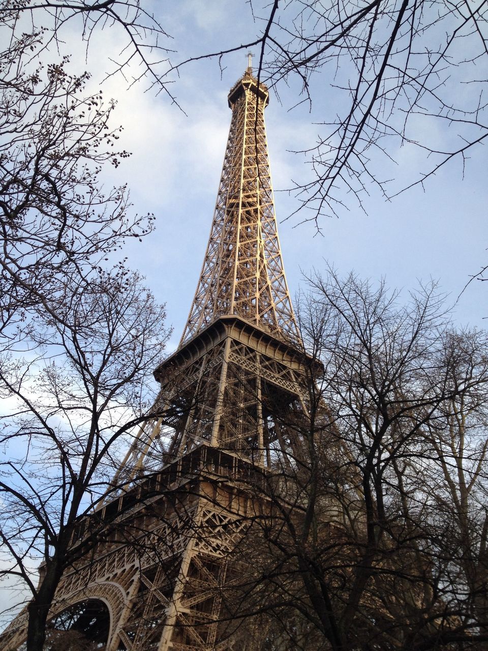 eiffel tower, architecture, low angle view, built structure, tower, famous place, tall - high, international landmark, travel destinations, culture, tourism, tree, capital cities, travel, building exterior, history, sky, architectural feature, city, metal