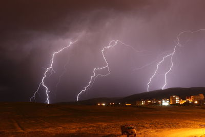 Lightning in sky at night