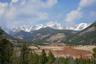 Scenic view of snowcapped mountains against sky