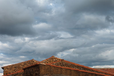 Low angle view of house against cloudy sky