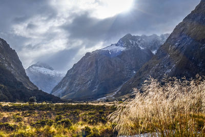 Scenic view of mountains against sky