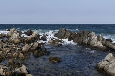 Scenic view of sea against clear sky