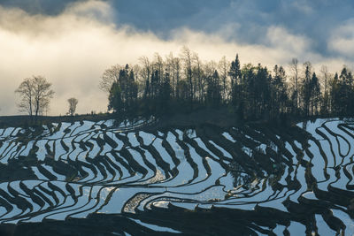 Scenic view of lake against sky during winter