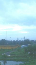 Wind turbines in field