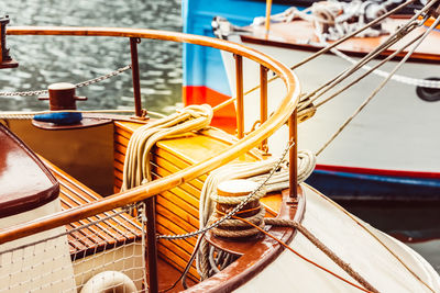 High angle view of sailboats moored in sea