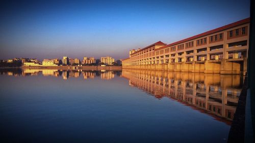 Reflection of buildings in water