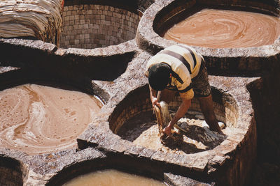 High angle view of man working