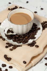 High angle view of coffee cup on table