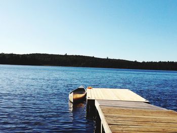 Scenic view of lake against clear blue sky