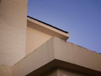 Low angle view of building against clear blue sky