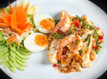 High angle view of food served in plate