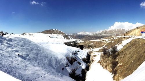 Scenic view of snow mountains against sky