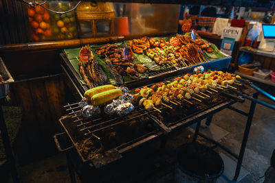 High angle view of food for sale at market stall