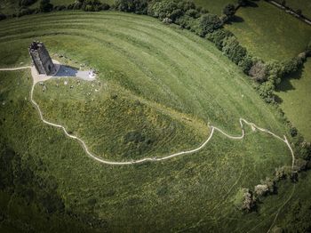 High angle view of green landscape