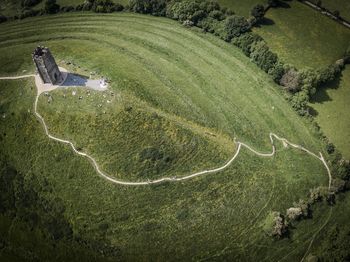 High angle view of green landscape