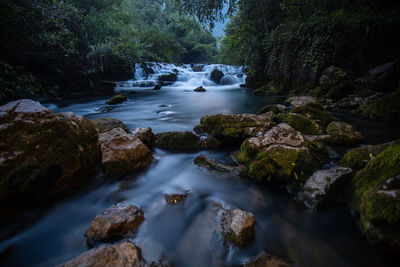 Stream flowing through rocks in forest