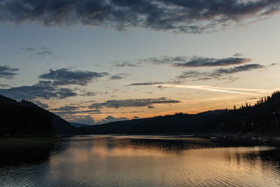 Scenic view of lake against sky during sunset