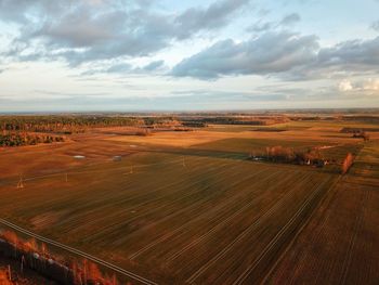 High angle view of field against sky