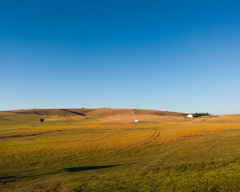 Scenic view of landscape against clear blue sky