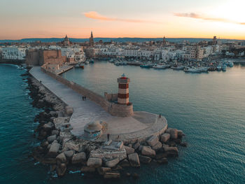 High angle view of lighthouse in water