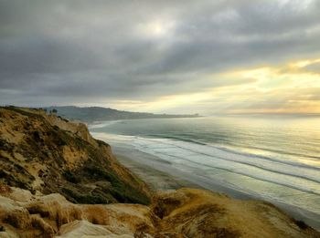 Scenic view of sea against sky at sunset