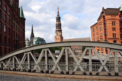 View of bridge over canal in city